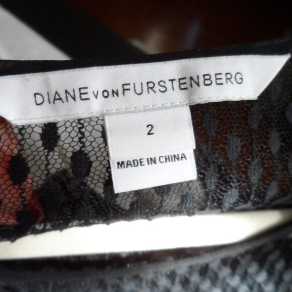 New Diane Von Furstenberg Navy Blue Multi 100% Silk Chiffon Peasant Dress Size 2 - Picture 14 of 16